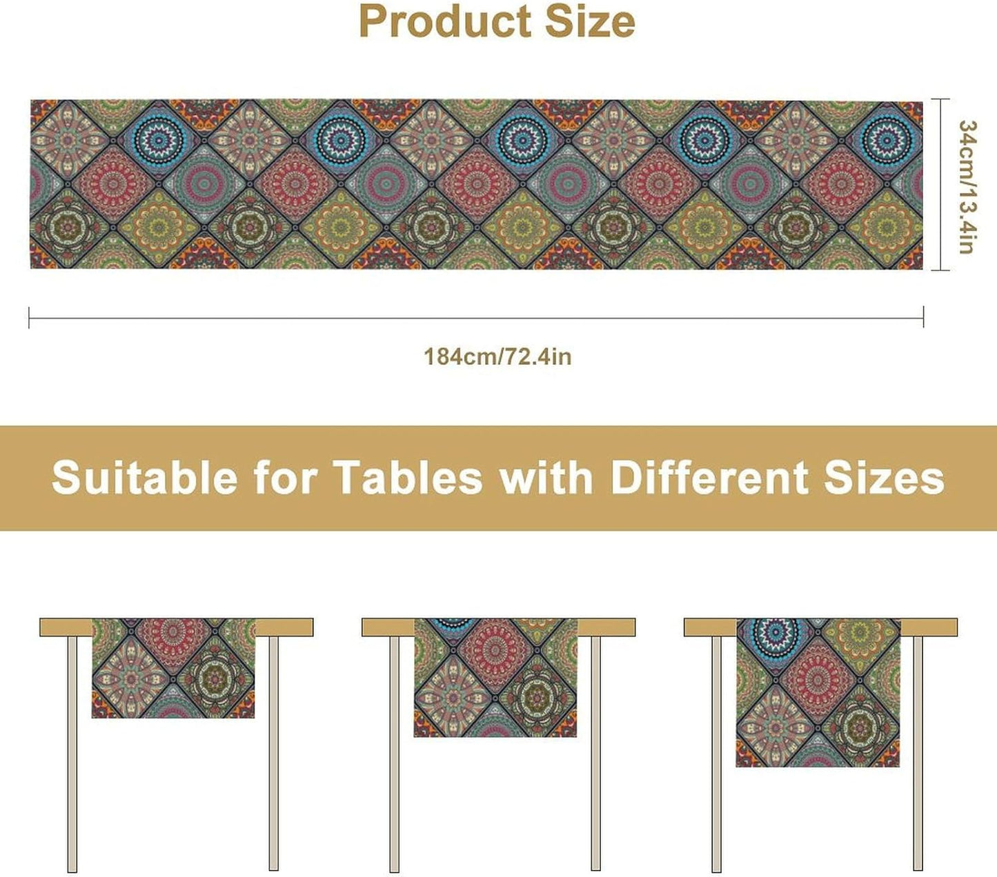 Boho Bohemian Table Runner Vintage Floral Flower Farmhouse Table Runners for Kitchen Bedroom Party Holiday 13x120 Inch