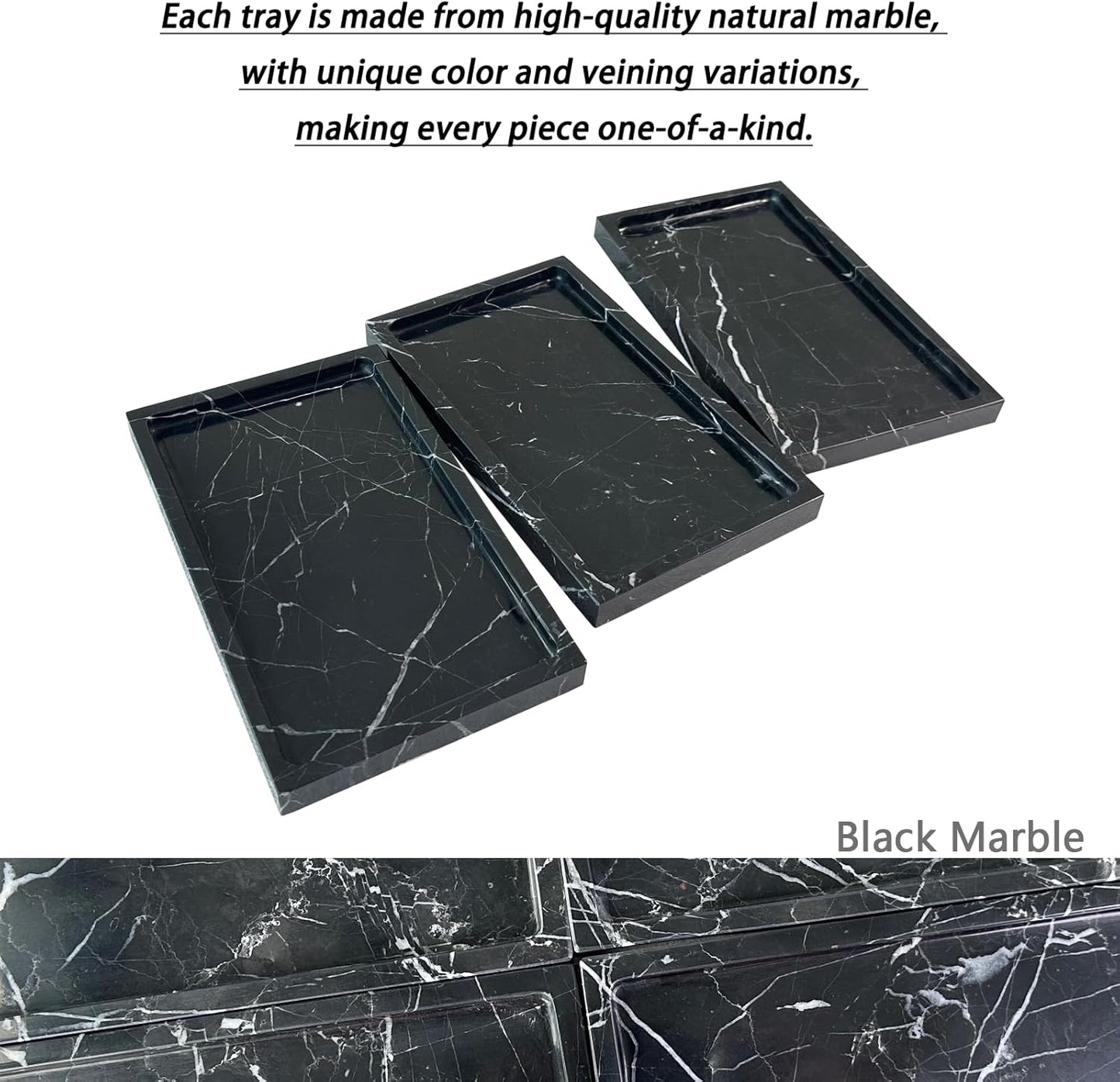 Natural Black Marble Vanity Tray, 9.8"x5.9" Genuine Marble Stone Tray for Bathroom/Kitchen/Dresser