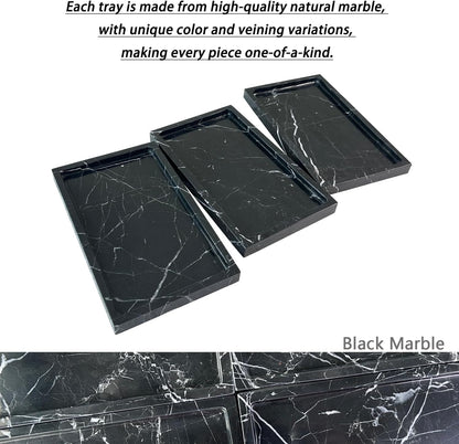 Natural Black Marble Vanity Tray, 9.8"x5.9" Genuine Marble Stone Tray for Bathroom/Kitchen/Dresser