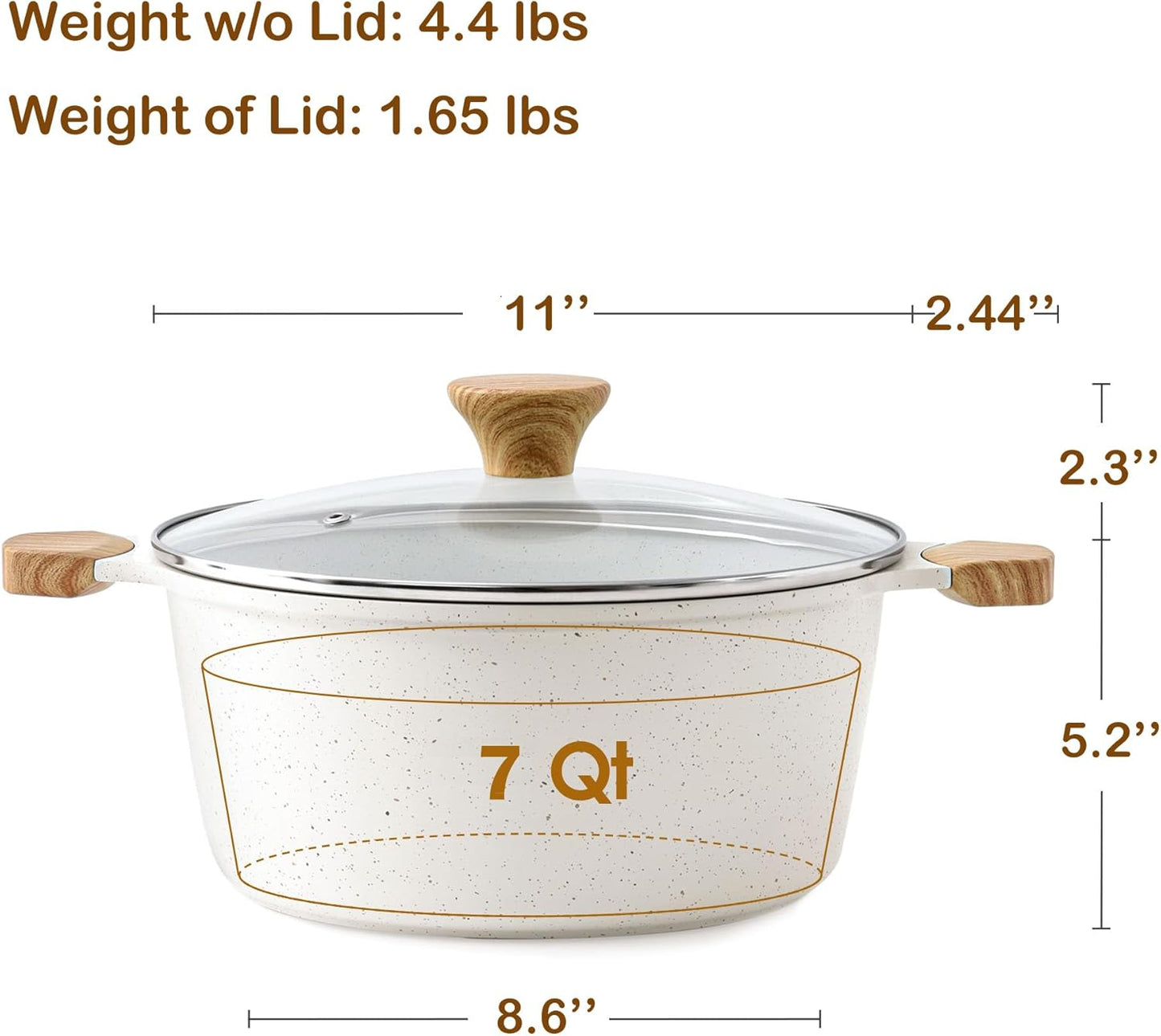 SENSARTE Ceramic Nonstick Stock Pot with Lid, 7 Qt Induction Cooking Pot with Tempered Glass Lid, Stew Pot for Soup and Oatmeal, Pasta Casserole, Free of PFAS & PTFE, White