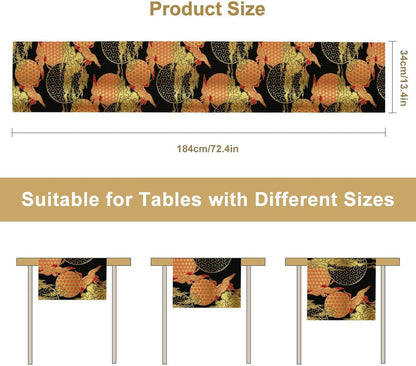Japanese Crane Table Runner, Luxury Asian Style Oriental Line Art Abstract Geometry Glod Wave Traditional Elements Table Runner for Kitchen Home Party Dinner Set, 13x108 Inch