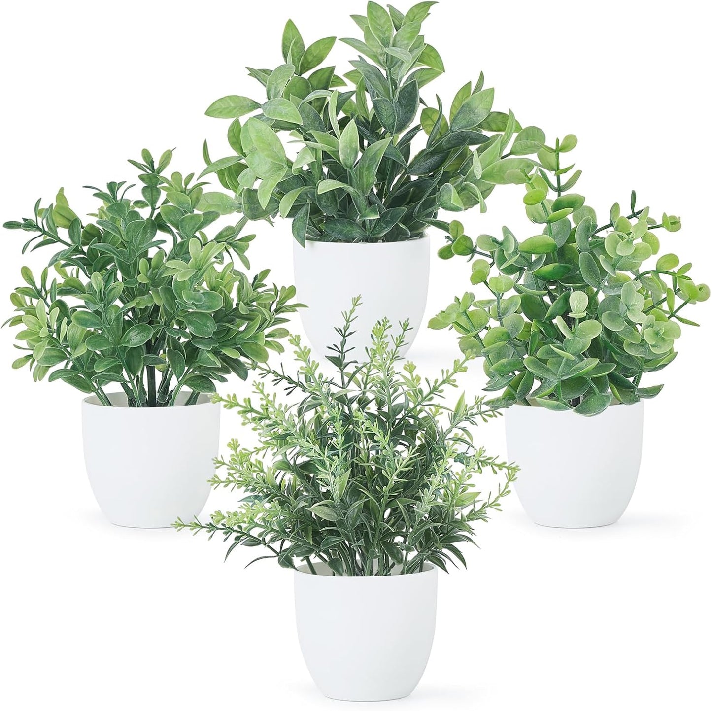 Mkono 4 Packs Fake Plants Mini Artificial Greenery Potted Plants Faux Eucalyptus for Christmas Home Decor Indoor Office Table Shelf Room Bathroom Farmhouse Decor