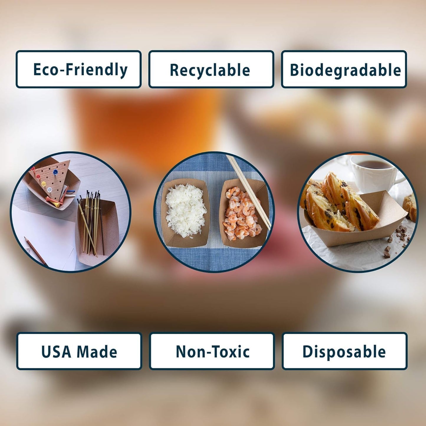 Angel's Peel Lounge Disposable Paper Food Tray - Recyclable Kraft, Fully Biodegradable Paper Food Trays- Picnics, Carnivals, Camping Trays- Food Serving Tray Holds Hot and Cold Food 2Lb (Pack of 100)