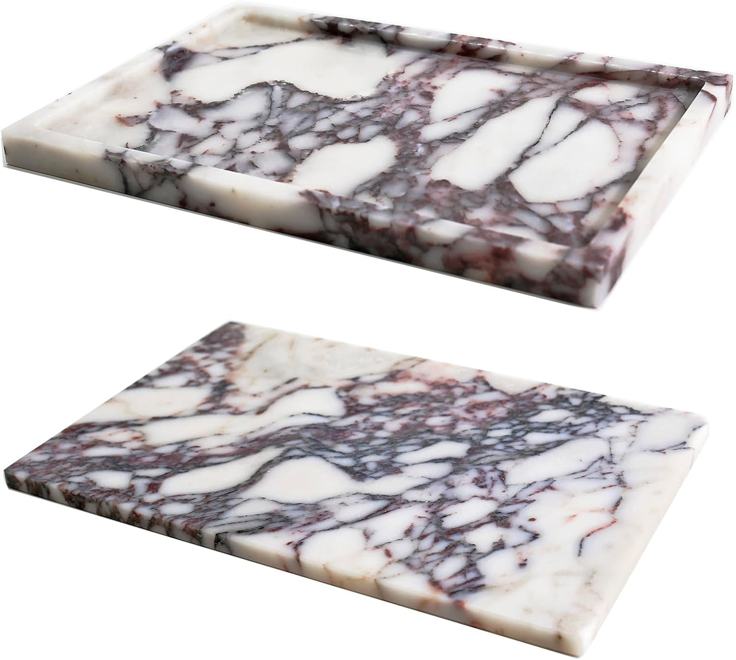 Real Luxurious Natural Marble Vanity Tray Genuine Marble Storage Tray for Home Decor Stone Tray for Bathroom/Kitchen/Vanity/Dresser Non-Resin/Non-Ceramic/Viola Tablet Set