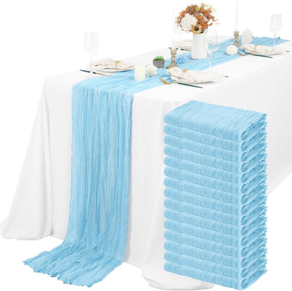 15 Packs Cheesecloth Table Runner Light Blue,10 Ft Rustic Gauze Boho Wedding Table Runner Decoration,Wedding Table Decor Table Cloth for Wedding Party Bridal Shower Table,21.5x120in