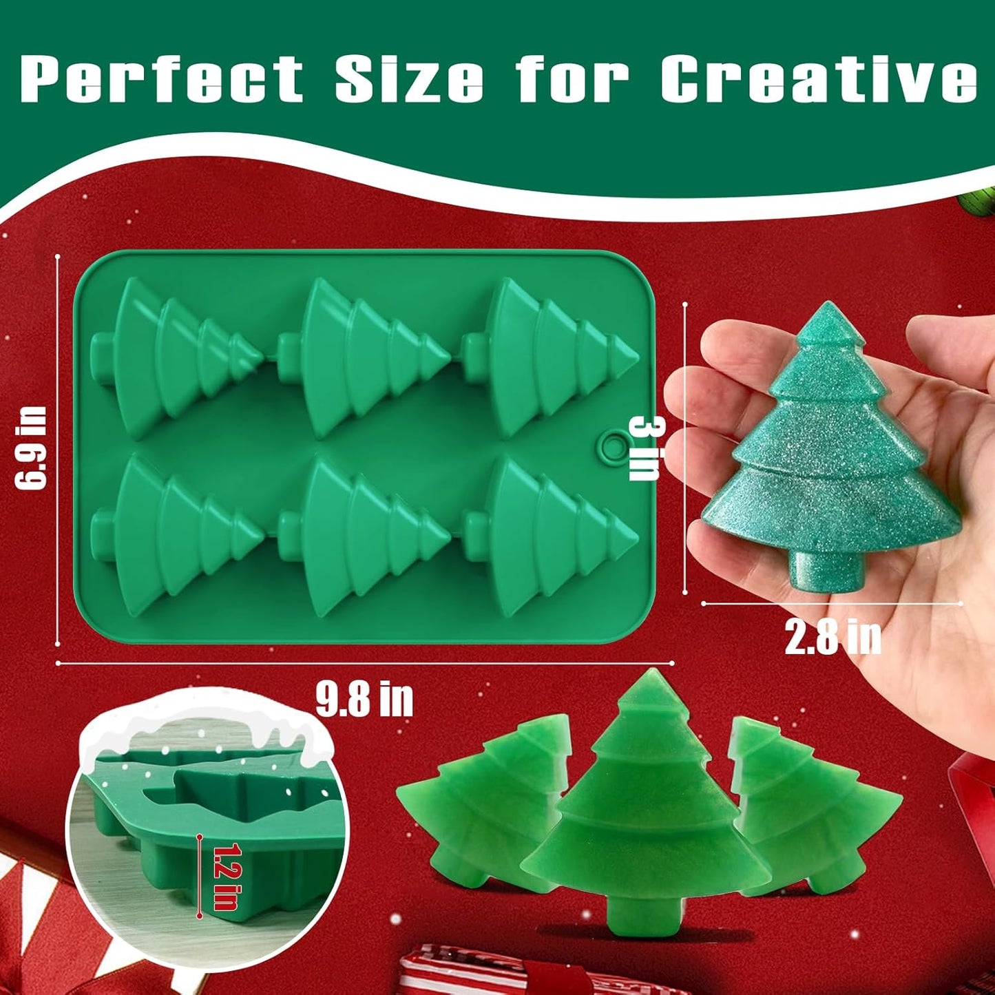 Christmas Tree Silicone Molds 2PCS for Soap Chocolate Candy Cake Cocoa Bomb Bath Bomb Ice Candle Food, 3D Xmas Themed Treat Baking & Freezing Tray BPA Free Food Grade Holiday Moulds