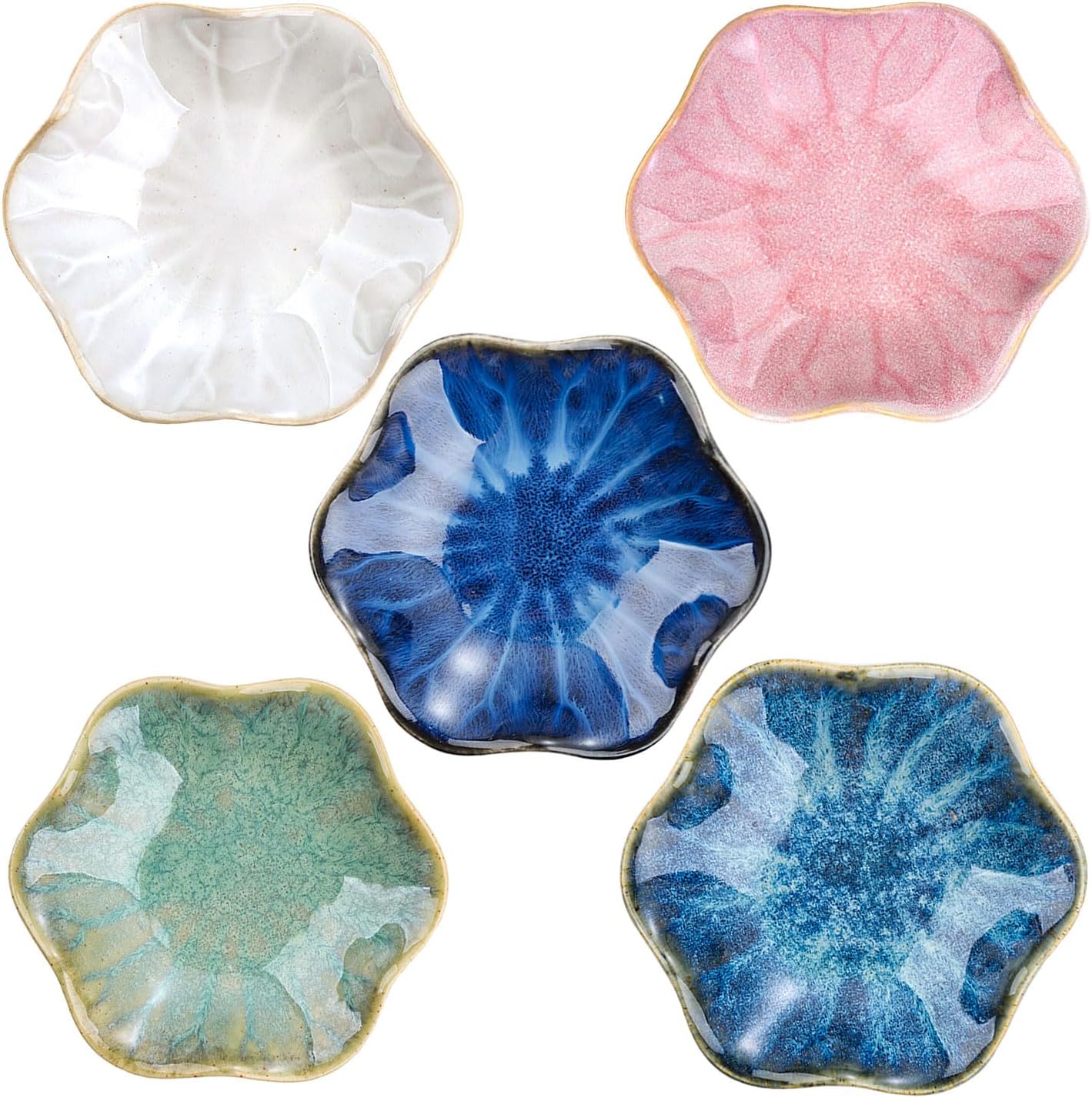 VanEnjoy Ceramic Spoon Rest, Small Side Dishes Cute Multifunctional Vintage Coffee Spoon Rest Small Dipping Bowls - Set of 5