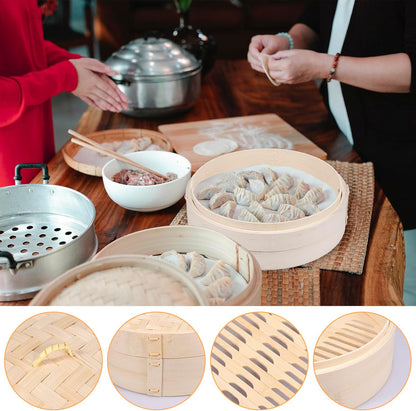 Bamboo Steamer Basket, 1/2 Layers Handmade Bamboo Dumpling Steamer, 10 Inch Lightweight Food Steamer Baskets Eco-Friendly Bamboo Steamer for Steaming Dumplings Vegetables Fish Rice