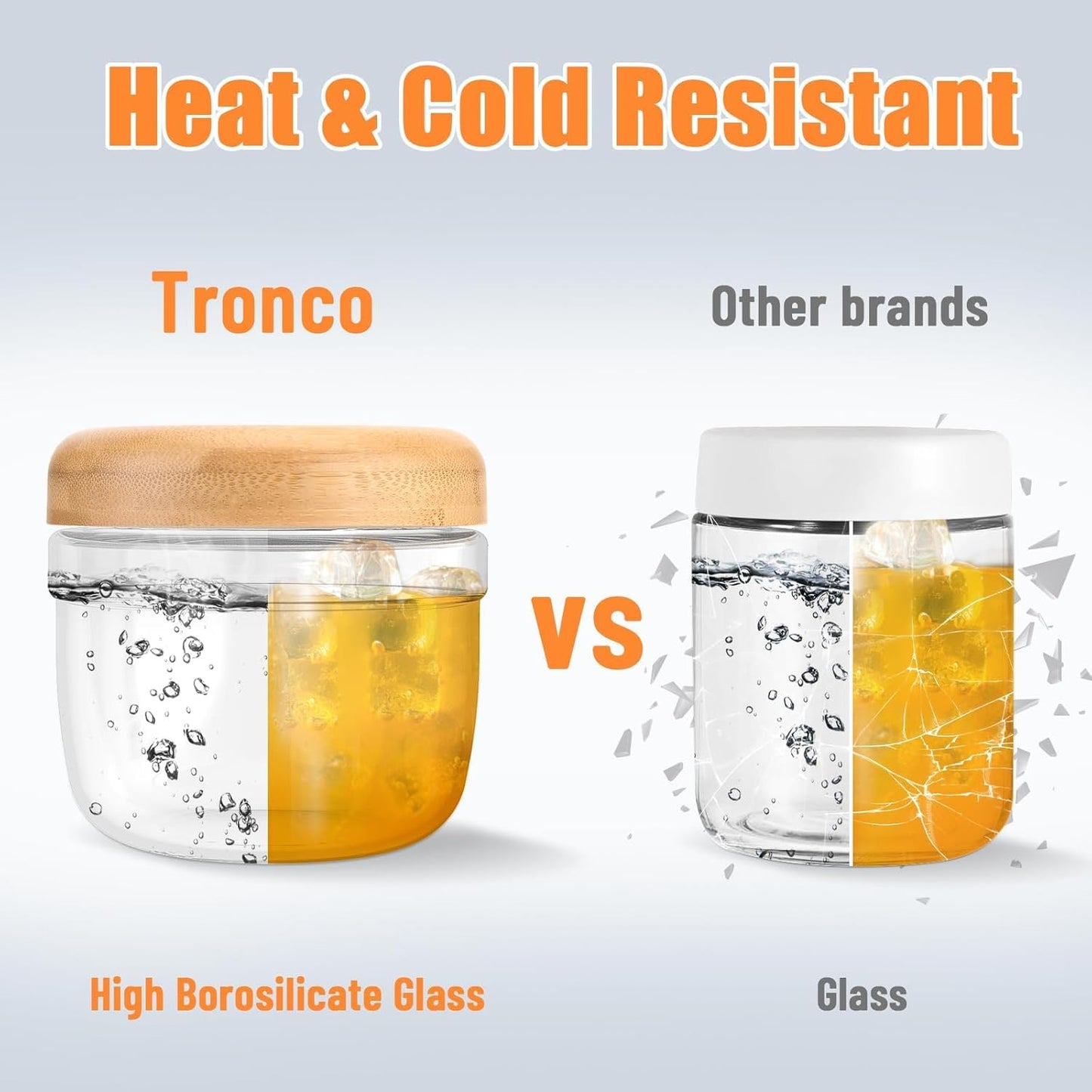 Tronco 24 oz Glass Container with Bamboo Lids, Food Storage Bowls for Soup, Stew & Overnight Oats, Meal Prep, Glass Lunch Bowl Container 100% Leak & Spill Proof, Airtight, BPA-Free- Ideal Gifts, Amber