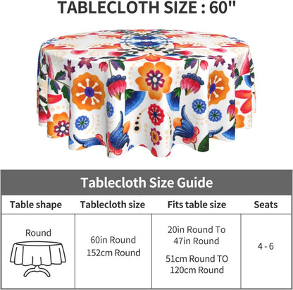 Mexican Round Tablecloth, Traditional Floral Tile Dia De Los Muertos Azulejo Mosaic Mexico Water Resisitant Table Cover for Dining Kitchen Living Room Home Party Holiday Decor 70 inch Round