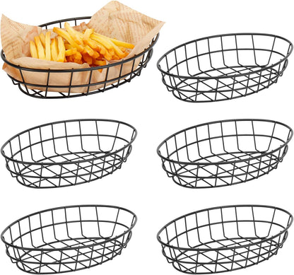 10 Pack Metal Fast Food Oval Baskets, Wire Bread Basket for Serving, Reusable Chip Burger Fruit Vegetables Bowl Storage for Kitchen Table, Restaurants, Snack Bar, 9.5" x 6.3" x 2"