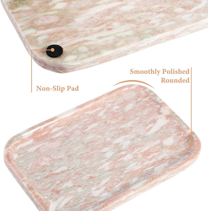 Marble Vanity Tray, Marble Bathroom Tray Countertop, Decorative Tray for Dresser, Rosso Red Stone Serving Trays for Kitchen, Perfume, Jewelry Candle Holder, Catch All