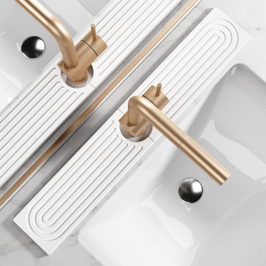 Stone Faucet Mat for Kitchen Sink - Quick Dry Diatomite Sink Splash Guard, Prevents Moisture Buildup & Water Stains, Water Absorbing Stone Tray for Bathroom Countertop (White, 23.6" x 4")