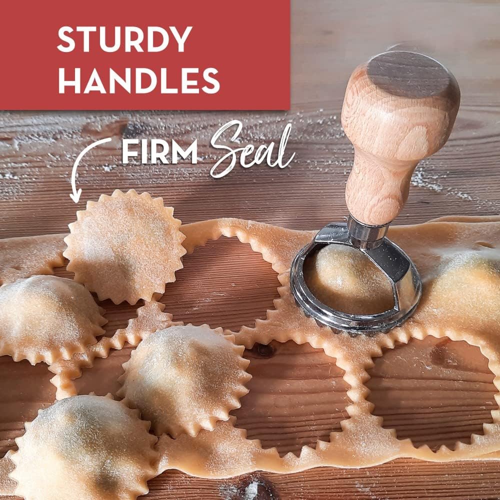 Easy Ravioli Maker Starter Kit | 3 Ravioli Mold Pasta Gift Set + Cookbook | Ravioli Press Guide to Making Ravioli and Stamp Stuffed Pastas like Tortellini + Recipes for Classic Fillings and Sauces