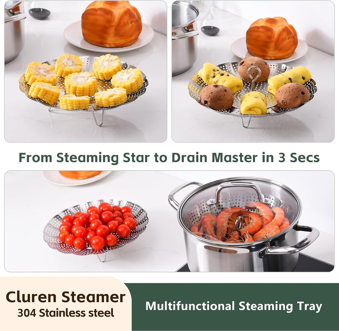 Steamer Basket for Cooking 304 Stainless Steel Entirely Thickened,Collapsible Steamer Insert for Pots, Fits Instant Pot/Skillets (6.5'' To 11‘’)