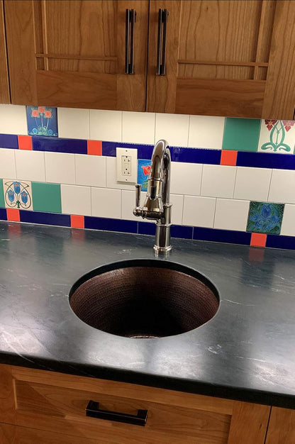 Premier Copper Products BR17DB 17-Inch Round Hammered Copper Prep Bar Sink