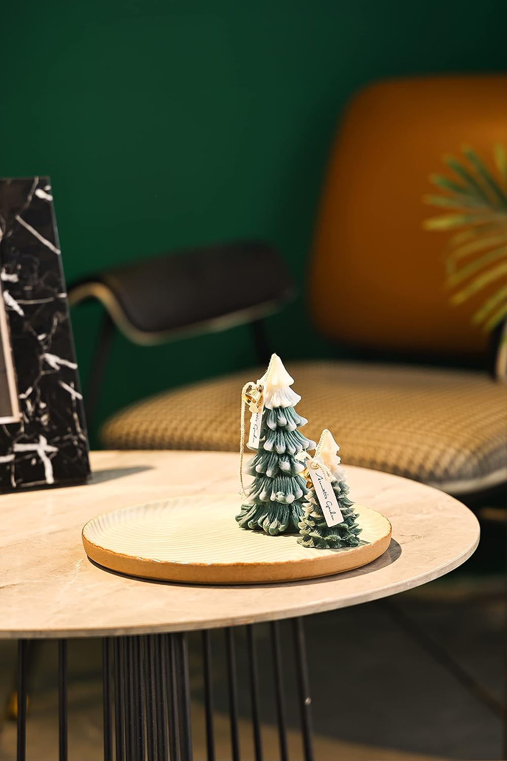 Vanity Tray with Brown Trim - Candle & Perfume Holder Organizer - Decorative Round White 8"8" Countertop Tray for Bathroom & Dresser