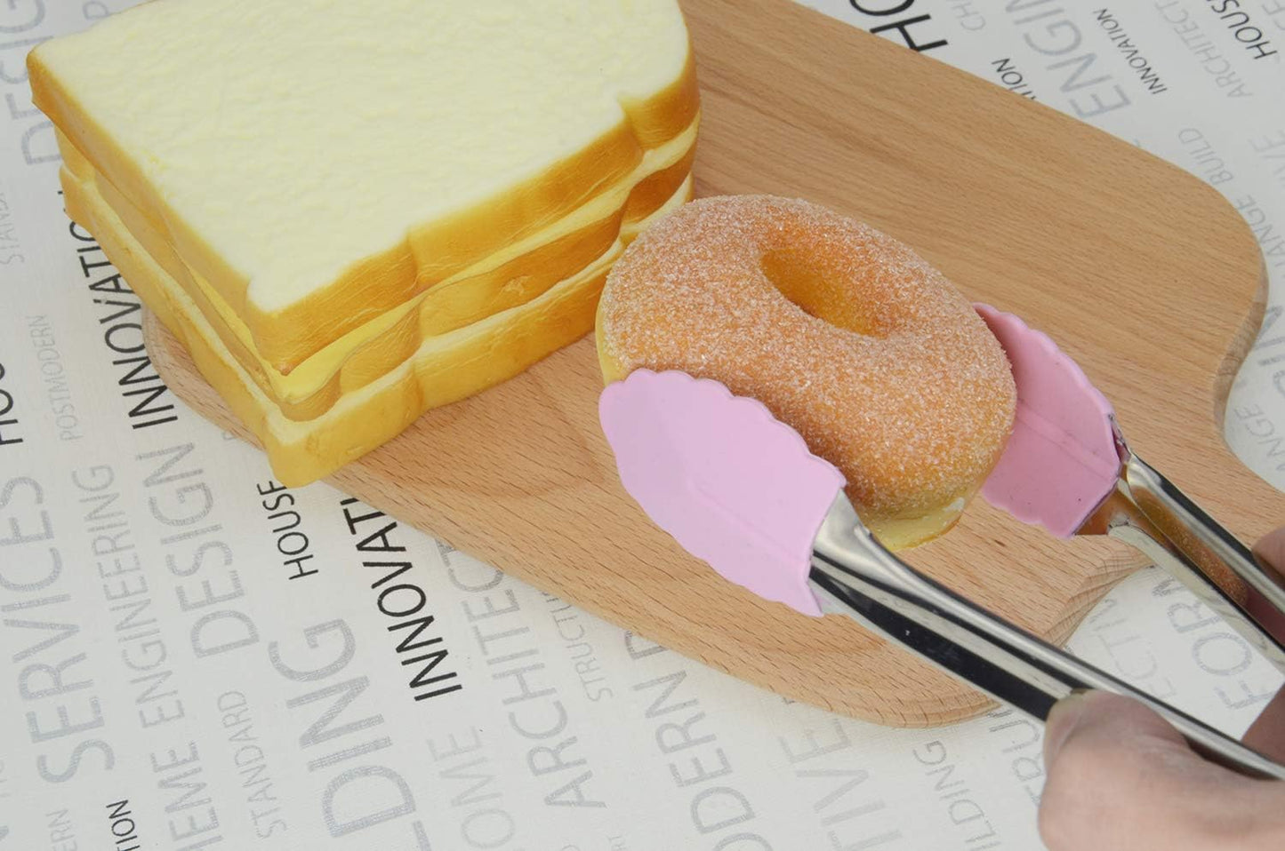 7-Inch Serving Tongs with Silicone Tips Clam Shell Mini Tongs, Set of 3 (Pink)