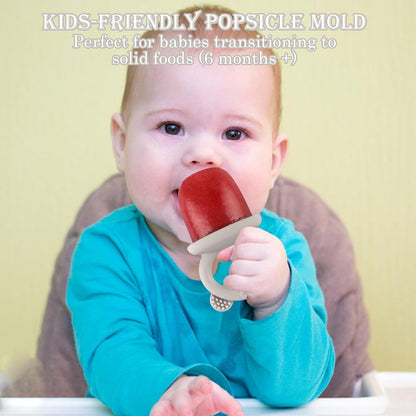 Moukiween Toddler Popsicle Molds Baby Food Storage Containers Suitable for Fresh Frozen Fruit Puree and Yogurt Ice Cream with Handle Food Freezer Trays (Grey)