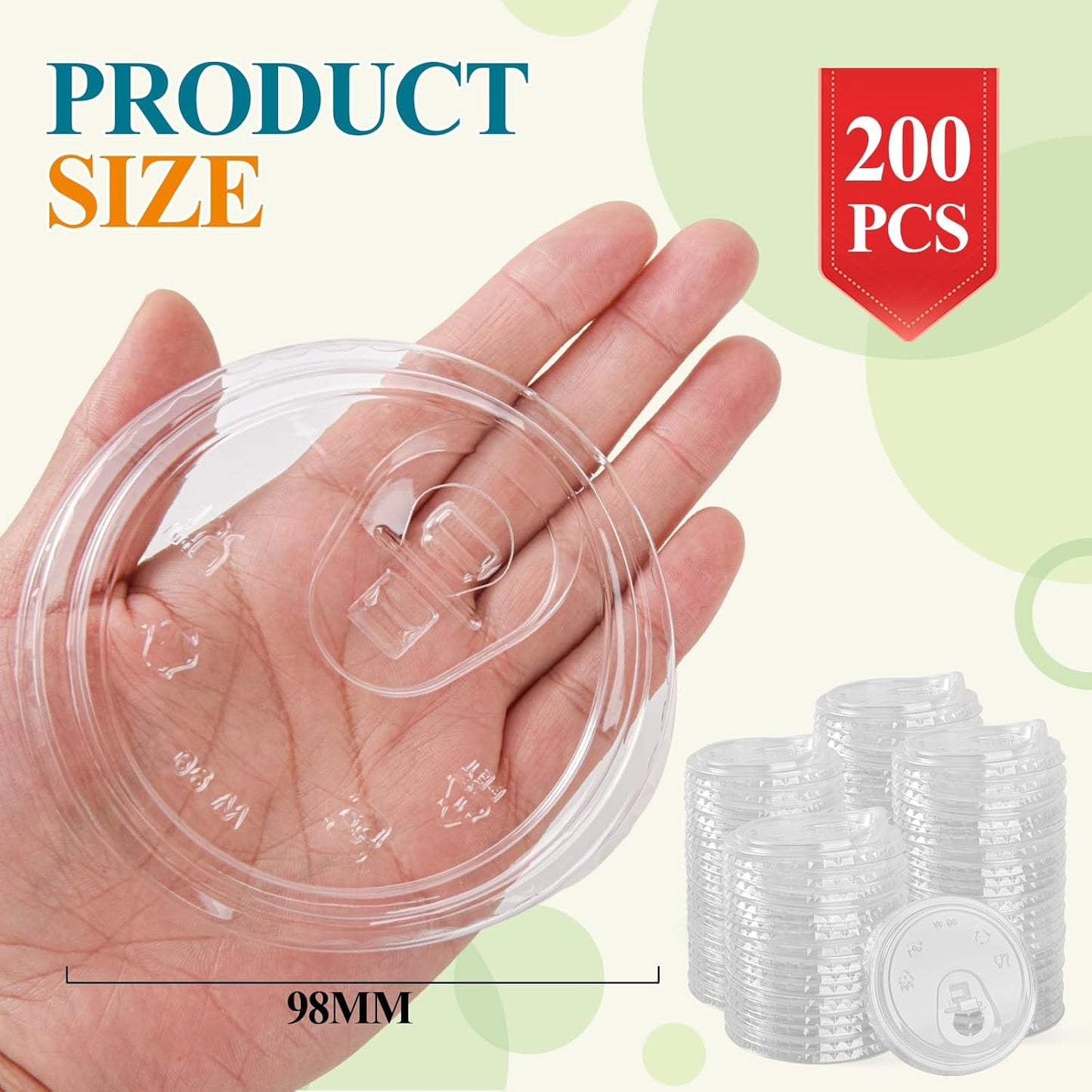 200 Count Sip Lids for Plastic Cups 98mm Strawless Clear Lids for Iced Coffee Beer Beverage Sipper Cups(White)