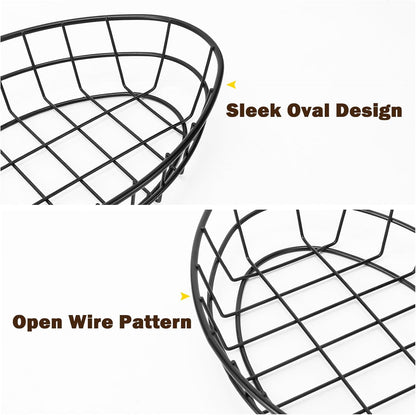 6 Pack Metal Fast Food Oval Baskets, Wire Bread Basket for Serving, Reusable Chip Burger Fruit Vegetables Bowl Storage for Kitchen Table, Restaurants, Snack Bar, 9.5" x 6.3" x 2"