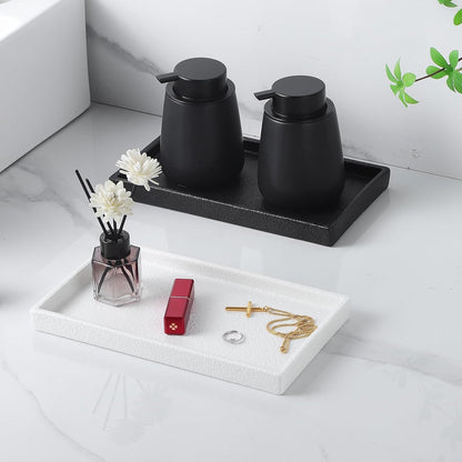 Bathroom Vanity Tray - 11'' Ceramic Rough-Textured Rectangle Countertop Tray, Heavy-Duty Perfume Organizer Plate, Jewelry Ring Tray, Kitchen Soap Dispenser Stone Trays, Black