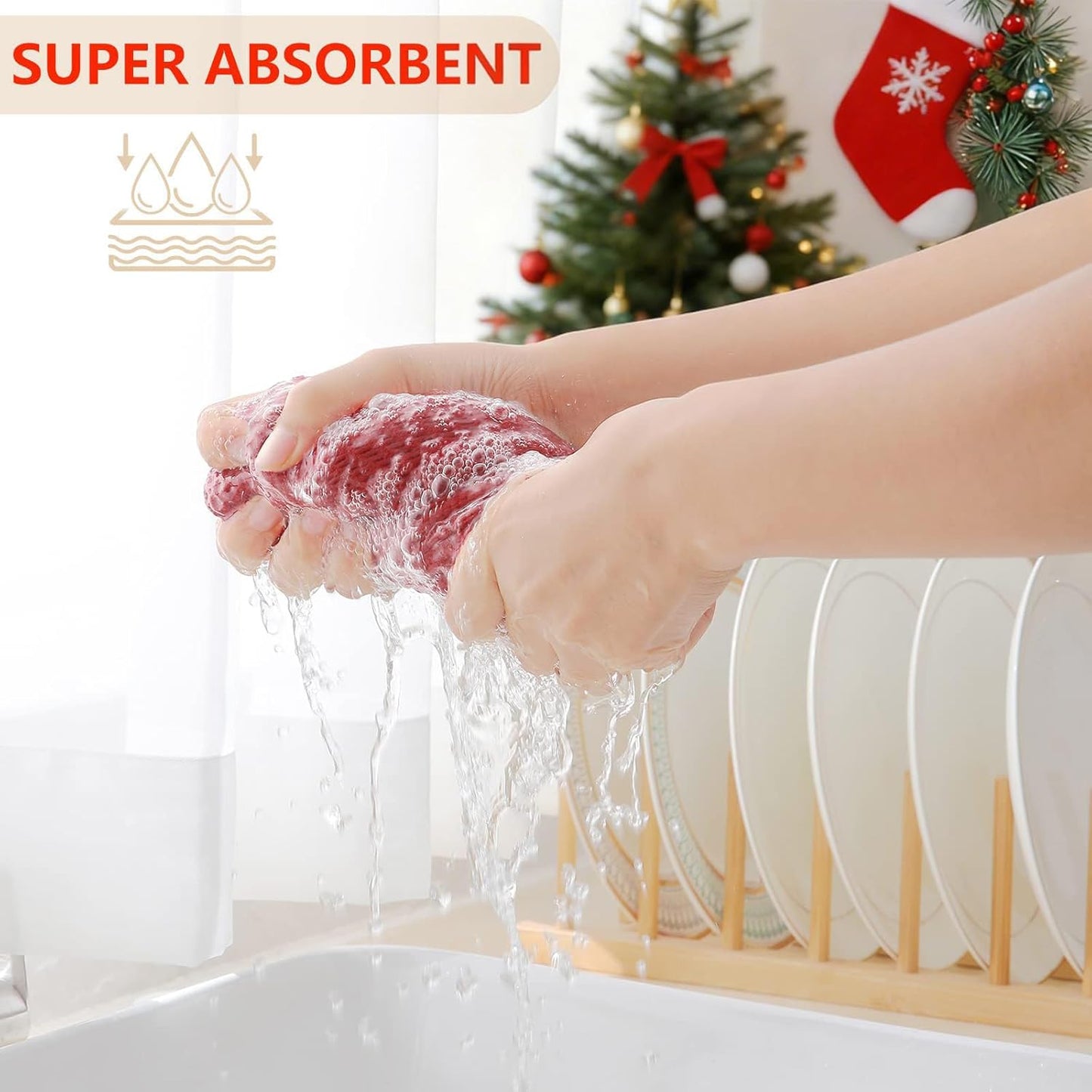 Homaxy 100% Cotton Waffle Weave Kitchen Dish Towels, Ultra Soft Absorbent Quick Drying Cleaning Towel, 13 x 28 Inches, 8-Pack, Brick Red