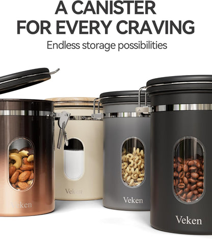 Veken Coffee Sugar Canister with Window, Christmas Coffee Lovers Gift Basket Set, Airtight Stainless Steel Kitchen Food Storage Container Gifts for Grounds, Beans,Tea,Flour, Cereal, Scoop, 22OZ,Cream