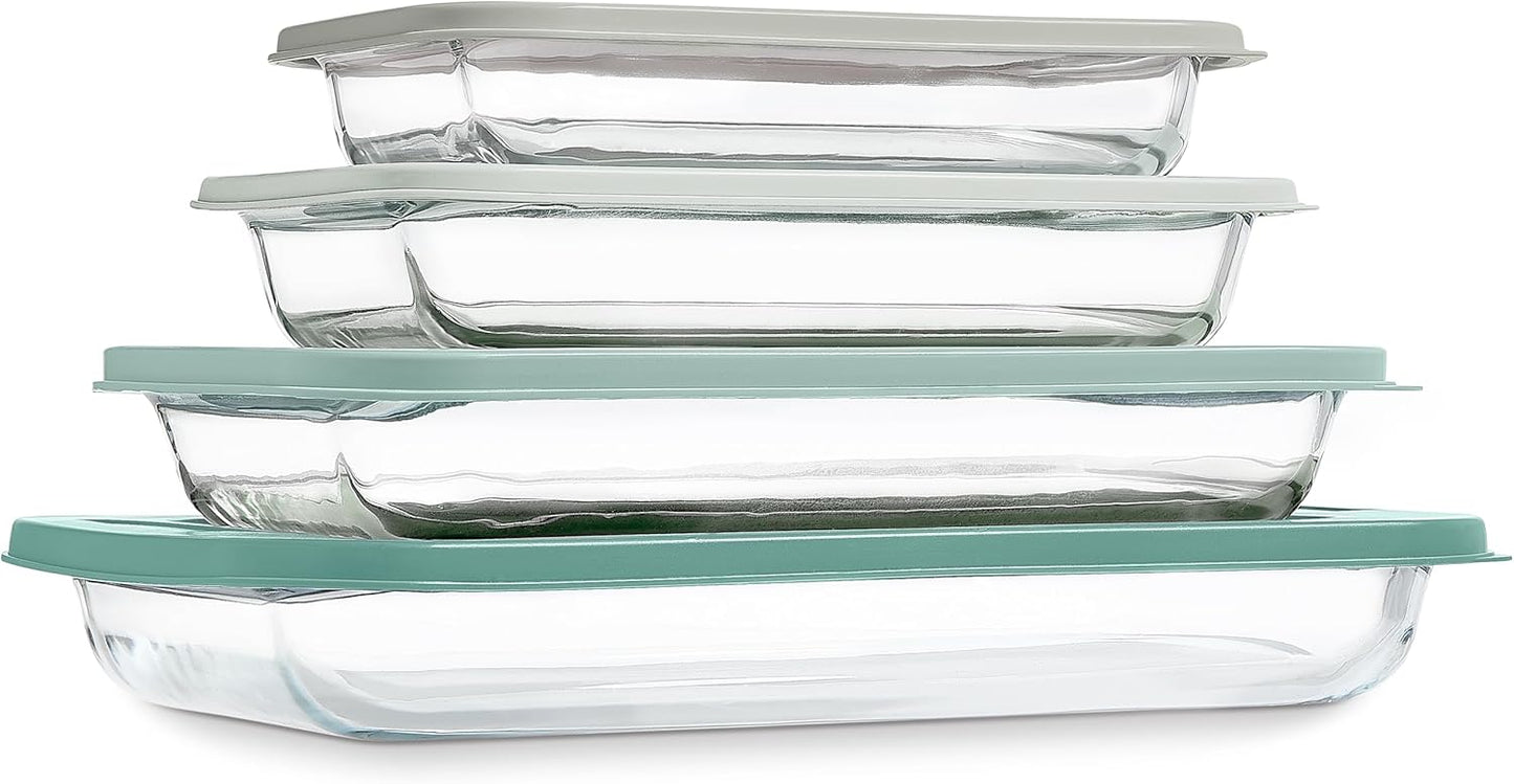 COOK WITH COLOR 8-Piece Deep Glass Baking Dish Set with Plastic Lids – Casserole and Food Storage Containers for Lasagna, Leftovers – Freezer-to-Oven, Microwave & Dishwasher Safe, Sage