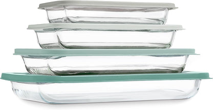 COOK WITH COLOR 8-Piece Deep Glass Baking Dish Set with Plastic Lids – Casserole and Food Storage Containers for Lasagna, Leftovers – Freezer-to-Oven, Microwave & Dishwasher Safe, Sage