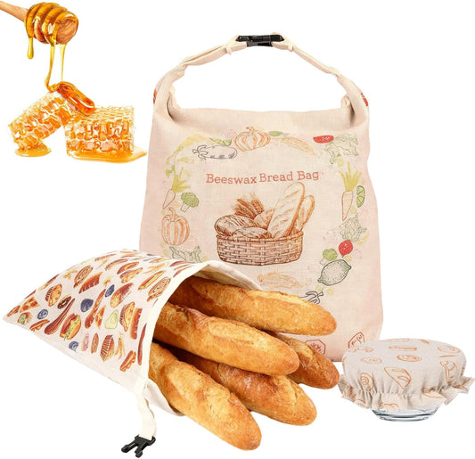 2 Pack Beeswax Bread Bags for Homemade Bread Sourdough,Reusable Organic Linen Beeswax Sourdough Bread Bags with Linen Bowl Cover,17 x 13" Food Storage Cloth Bread Bag-Keeps Bakes Fresh Longer