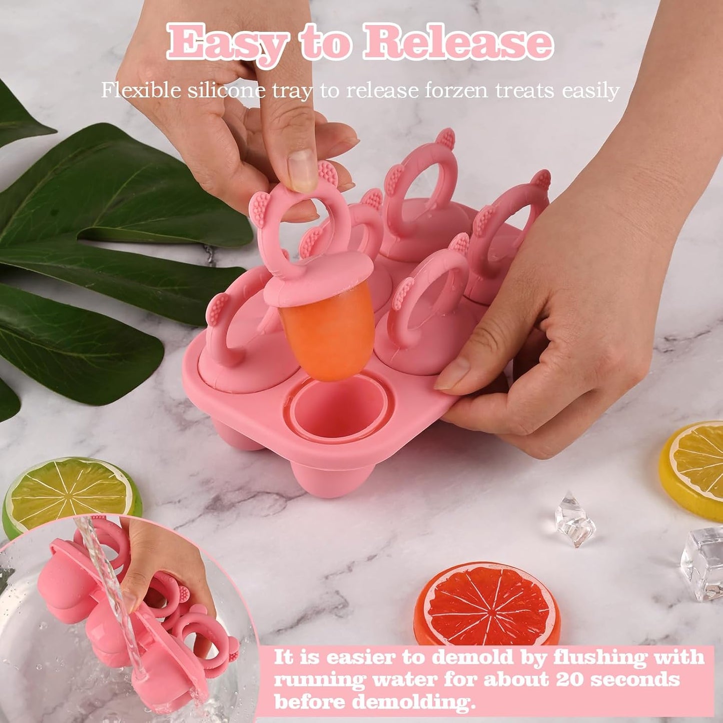 Moukiween Toddler Popsicle Molds Baby Food Storage Containers Suitable for Fresh Frozen Fruit Puree and Yogurt Ice Cream with Handle Food Freezer Trays (Pink)