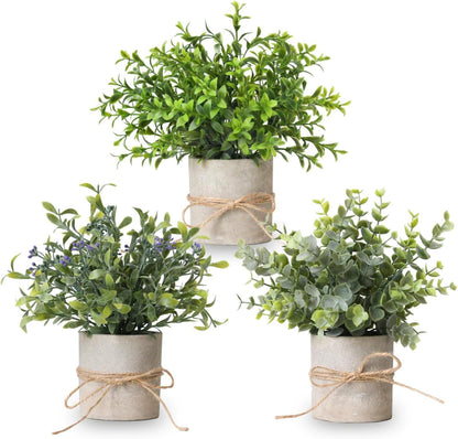 3 Pack Small Fake Plants Eucalyptus in Pulp Pot for Home Decor, 8.5 Inch Artificial Plants Indoor, Small Faux Plants Indoor for Bathroom Bedroom Kitchen Office Farmhouse Room Shelf Decor
