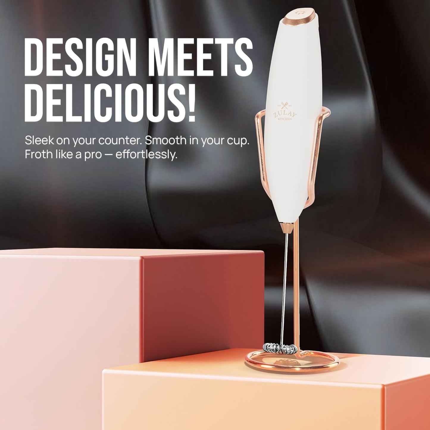 Zulay Kitchen Executive Series Luxury Gift Milk Frother with 4 Duracell Batteries – Handheld Electric Foam Maker for Coffee, Lattes & Hot Chocolate – Deluxe Finish, Ultimate Gift for Coffee Lovers