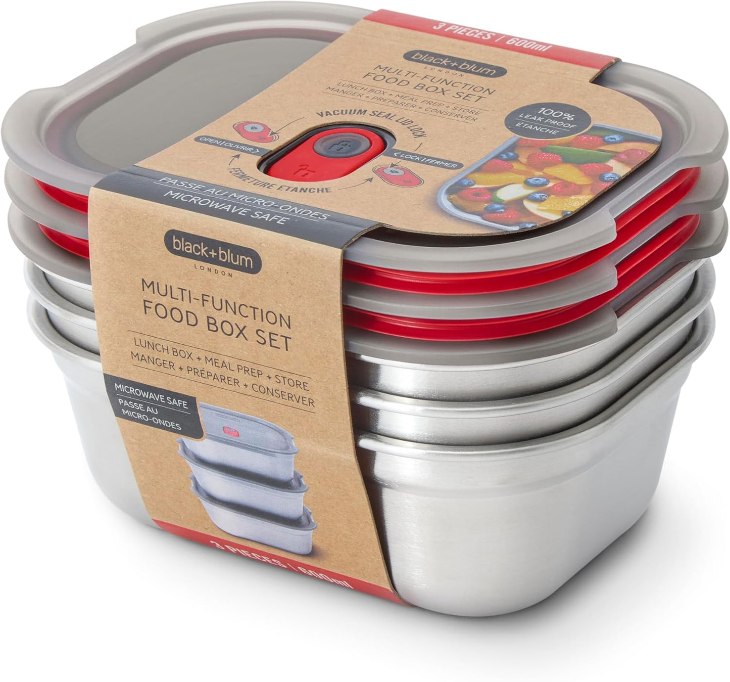 BLACK + BLUM Lunch Bowl Set - Reusable Meal Prep Containers for Picnic & Camping - Microwavable Stainless Steel Lunch Dinner Food Storage Box with Leak Proof Lid - Dishwasher Oven Safe - Small 22oz