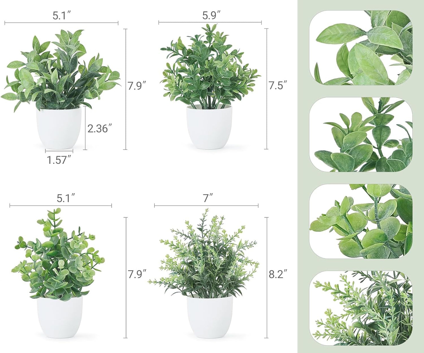 Mkono 4 Packs Fake Plants Mini Artificial Greenery Potted Plants Faux Eucalyptus for Christmas Home Decor Indoor Office Table Shelf Room Bathroom Farmhouse Decor