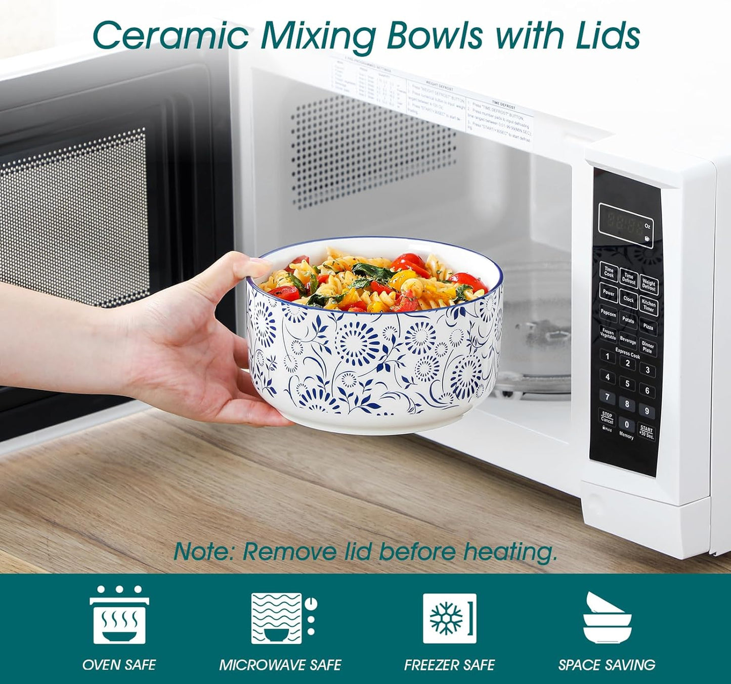 vancasso Ceramic Nesting Bowls with Lids Set of 4, Serving Bowls for Food Storage, Prep Bowl, Ceramic Bowl for Kitchen, Microwave & Dishwasher Safe, 60+36+20+10 Oz, Series SELENE