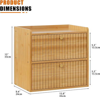 Rustic Bread Box for Kitchen Countertop Bamboo Bread Storage Container Bin Double Layer BreadBox Farmhouse Large Capacity Food Organizer (Natural Bamboo)