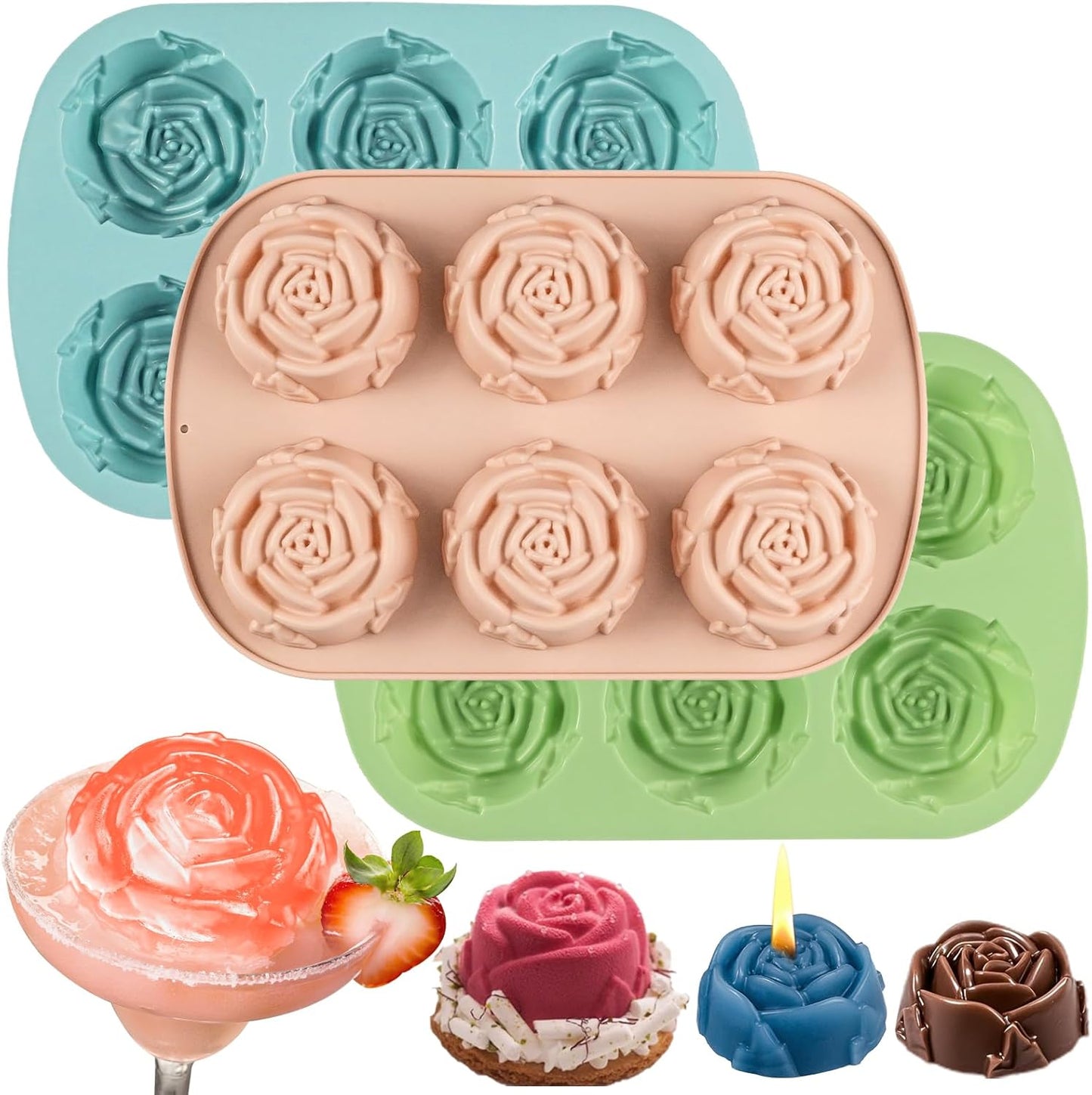 Rose Silicone Mold, 18 Cavity Large Rose Flower Silicone Mold for Handmade Soap Candle, Cake Chocolate Jelly Pudding Ice Cube