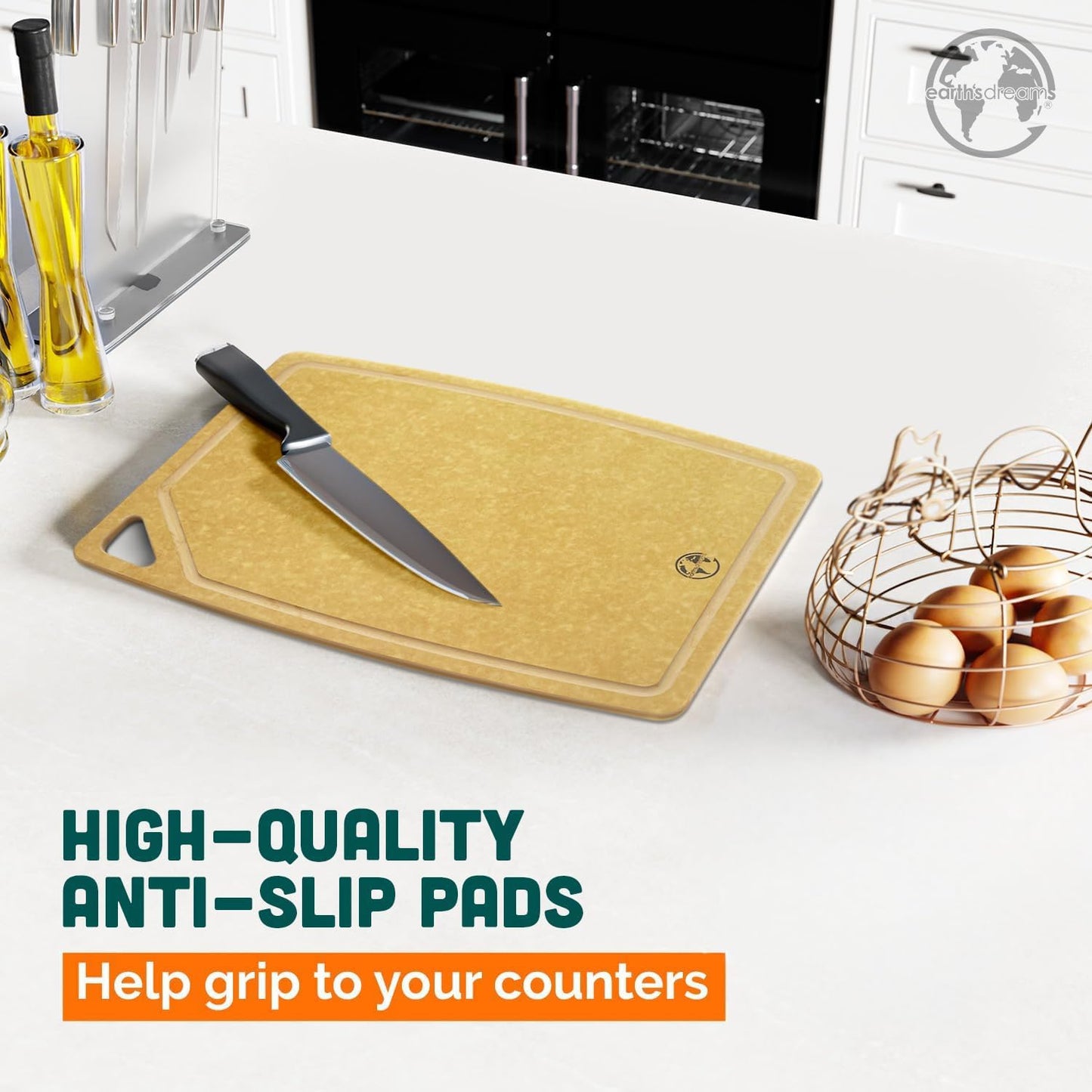 Earth’s Dreams Wood Cutting Board Set 3-Piece: Small, Large & Extra Large - Charcuterie Board, Non-Plastic, Non-Toxic, Heavy-Duty, Dishwasher Safe (Tan/Juice)