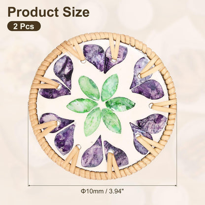 uxcell 2Pcs Handmade Woven Rattan Coasters, Heat-Resistant Drink Coasters for Coffee Table Dining Room Kitchen Coffee Wine Decor, Green Diamond