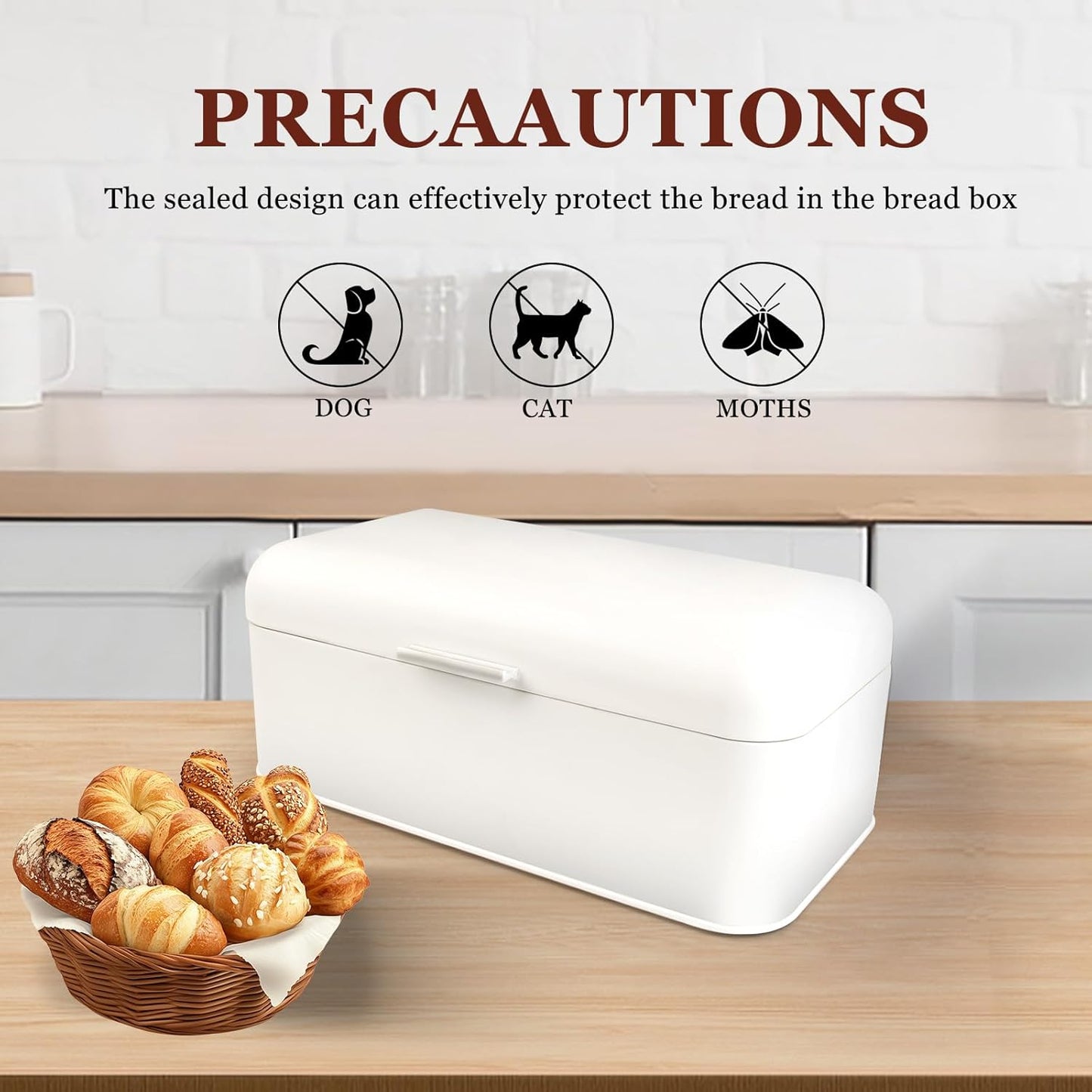 ENLOY Extra Large White Bread Box for Countertop, Stainless Steel Bread Storage Bin, Vintage Bread Box, Large Capacity Bread Keeper Holds Large Loaves