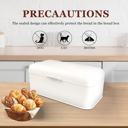 ENLOY Extra Large White Bread Box for Countertop, Stainless Steel Bread Storage Bin, Vintage Bread Box, Large Capacity Bread Keeper Holds Large Loaves