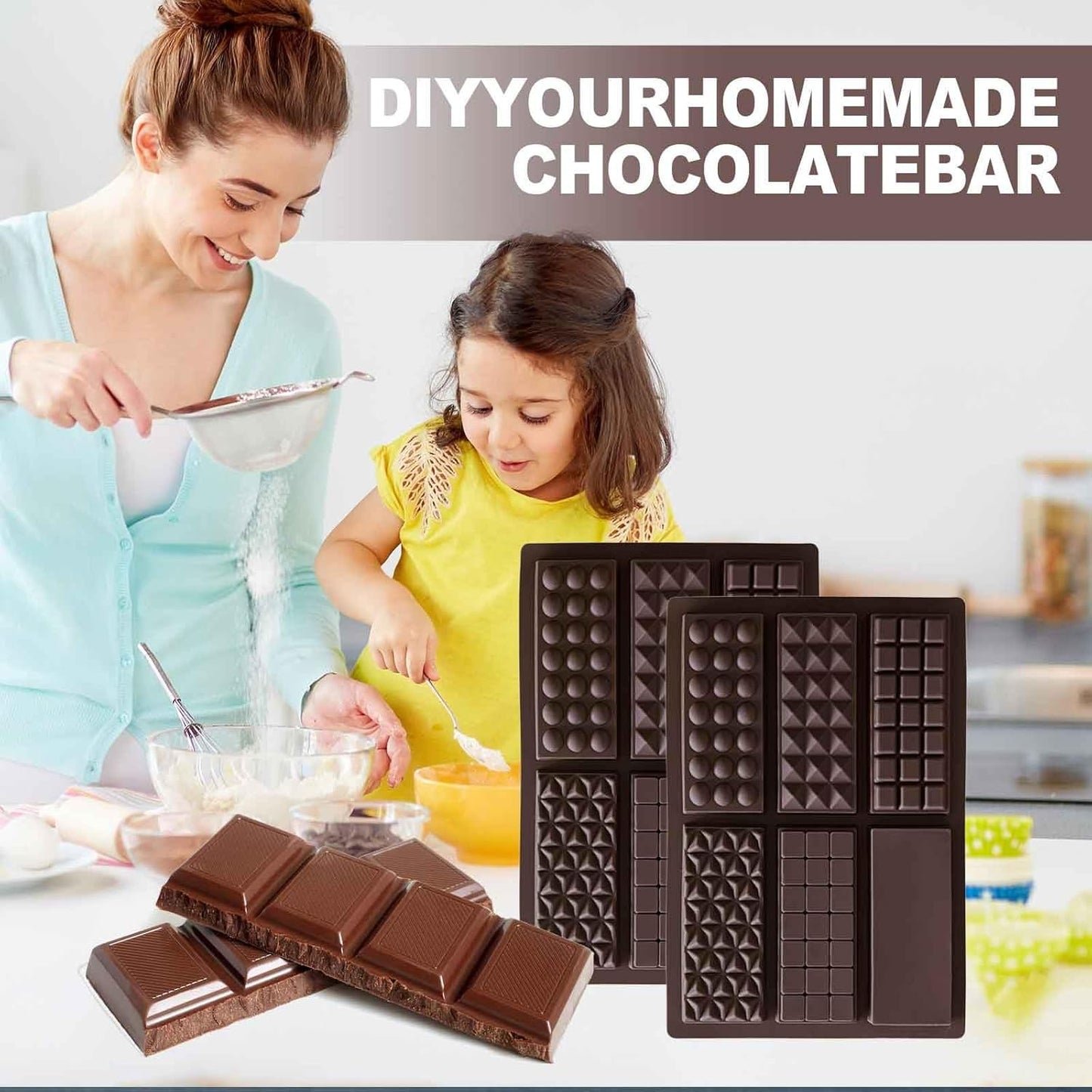 3pcs Non Stick Chocolate Mold, Food Grade Silicone Chocolate Block Mold, Suitable For Dubai Pistachios, Candies, Milk Chocolate Bars