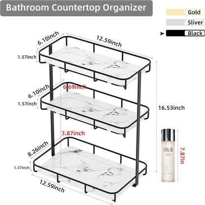 Bathroom Organizer Countertop Perfume Organizer Makeup Organizer Cosmetics Storage Display Rack Vanity Tray Dresser Stainless Steel Gold Shelf White Marble Ceramic Tray