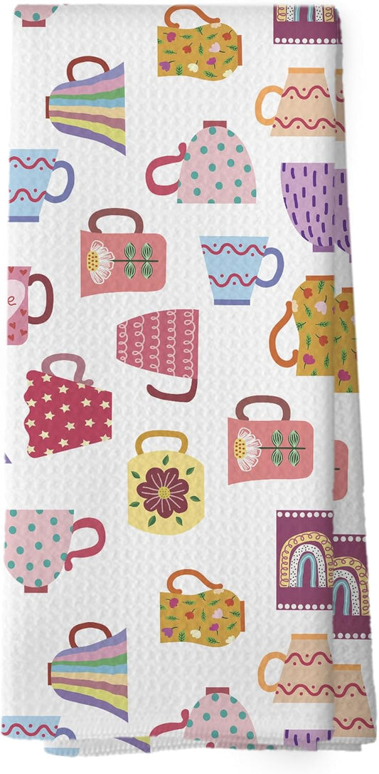 Trendy Teacups Kitchen Dish Towels, Coffee Cups Teapots Kitchen Decor, Aesthetic Garden Tea Lover Gifts for Women Men, Tea Time Hand Towels Kitchen Bathroom Tea Towels Decorations, 16x24inch