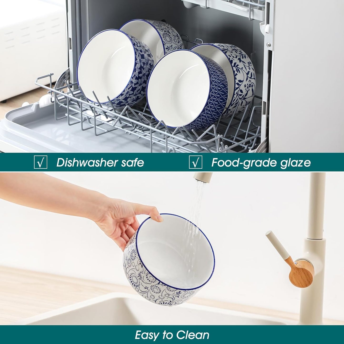 vancasso 36 Oz Ceramic Serving Bowls with Lids Set of 4, Porcelain Lunch Bowls with Lids for Food Storage, Prep Bowl for Kitchen, Microwave & Dishwasher Safe,Series SELENE