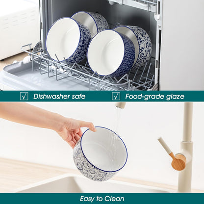 vancasso 36 Oz Ceramic Serving Bowls with Lids Set of 4, Porcelain Lunch Bowls with Lids for Food Storage, Prep Bowl for Kitchen, Microwave & Dishwasher Safe,Series SELENE