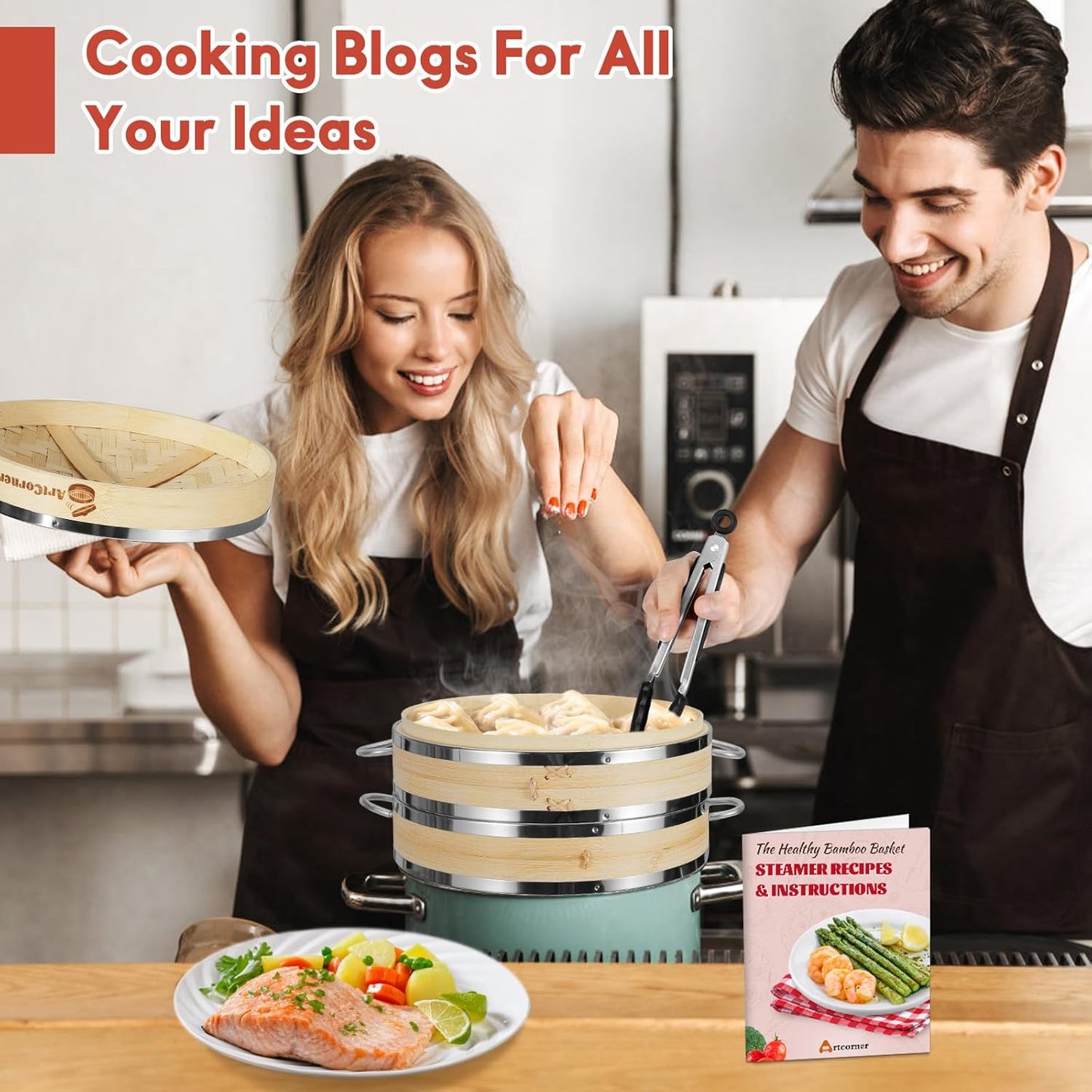 2-Tier Bamboo Steamer Basket Set 10 Inch with Reinforcement & Handle,Bamboo Steamer for Cooking,Dumpling Bun Dim Sum, Rice Potsticker Steaming Chinese Asian Food & Vegetables