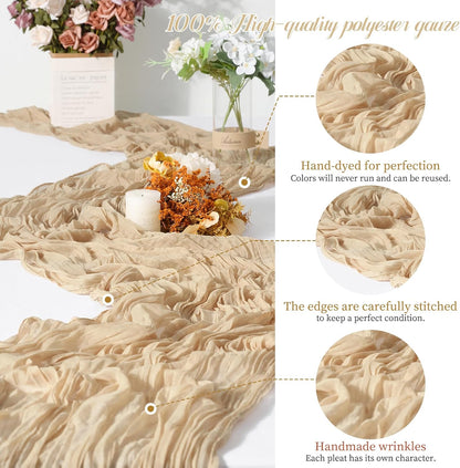 24 Packs Cheesecloth Table Runner Beige,10 Ft Rustic Gauze Boho Wedding Table Runner Decoration, Wedding Table Decor Table Cloth for Wedding Party Bridal Shower Table,21.5x120in